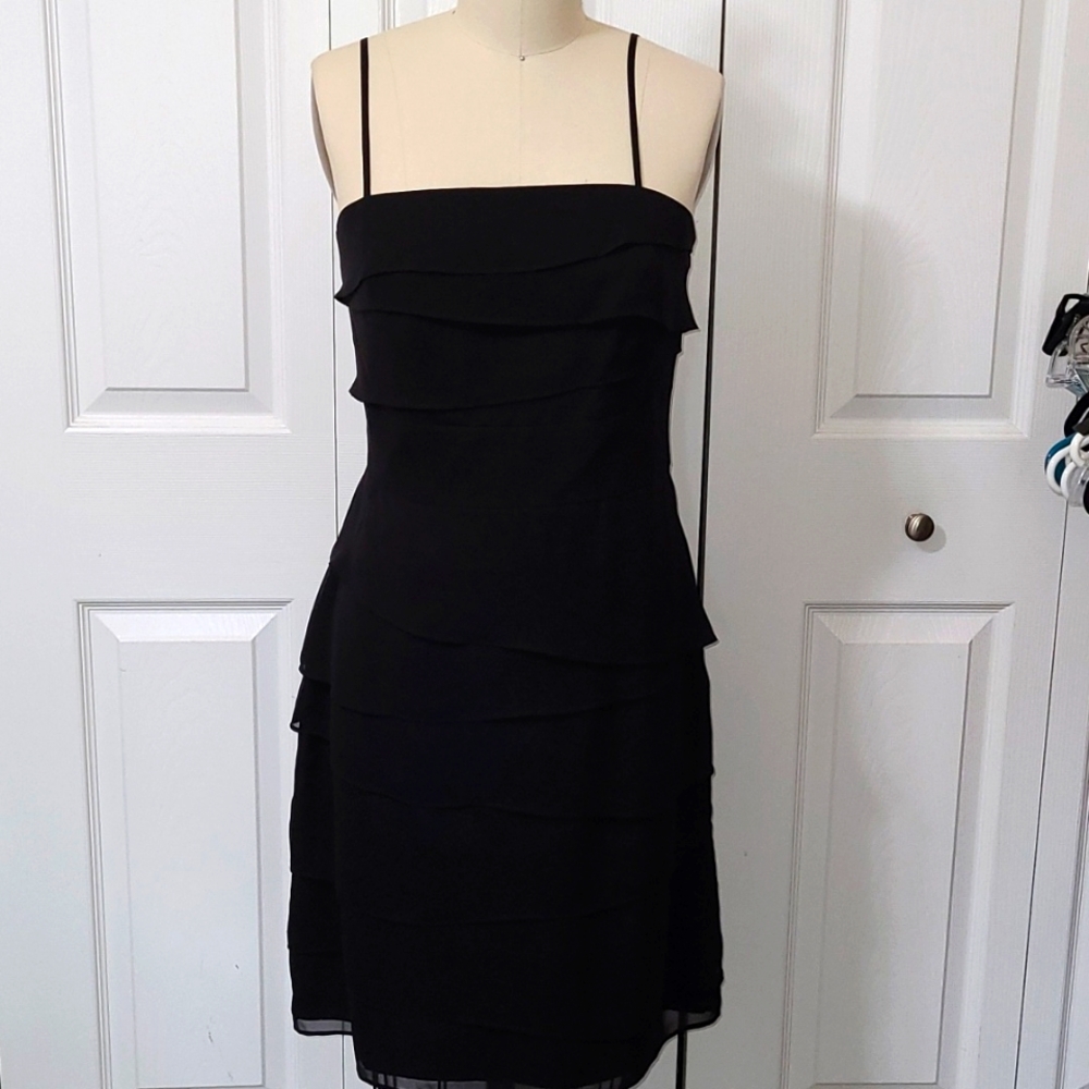 White House Black Market Black Ruffled Dress, Size 4, adjustable straps, NWT